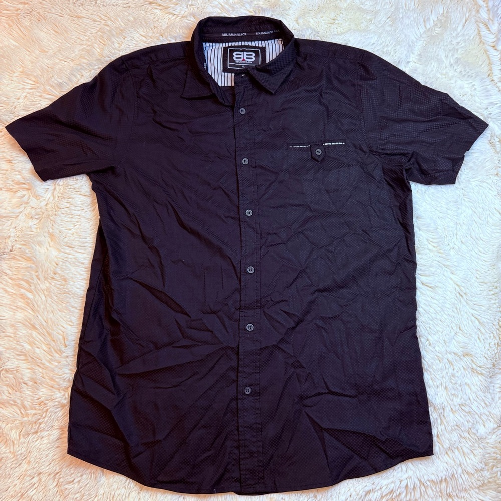 Benjamin black Men's Black Short Sleeve Button Down Shirt XL with front pocket